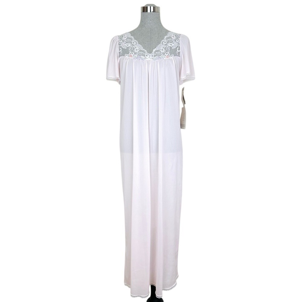 Vintage Pink Lace Sheer Vanity Fair Long‎ Nightgown